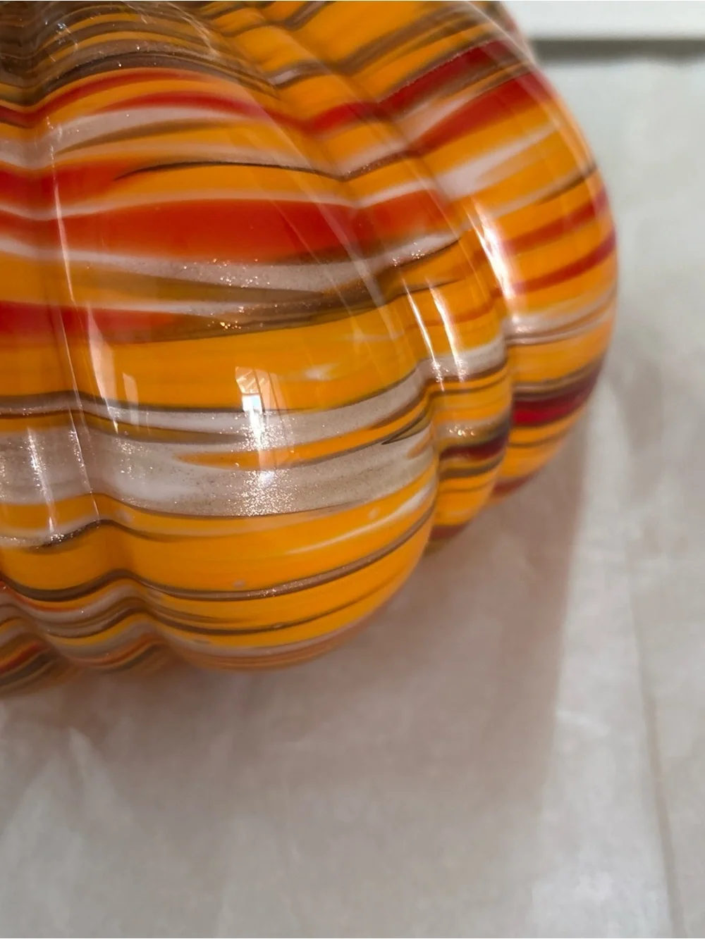 Martha Stewart Handblown Glass Orange Gold Red White  Pumpkin